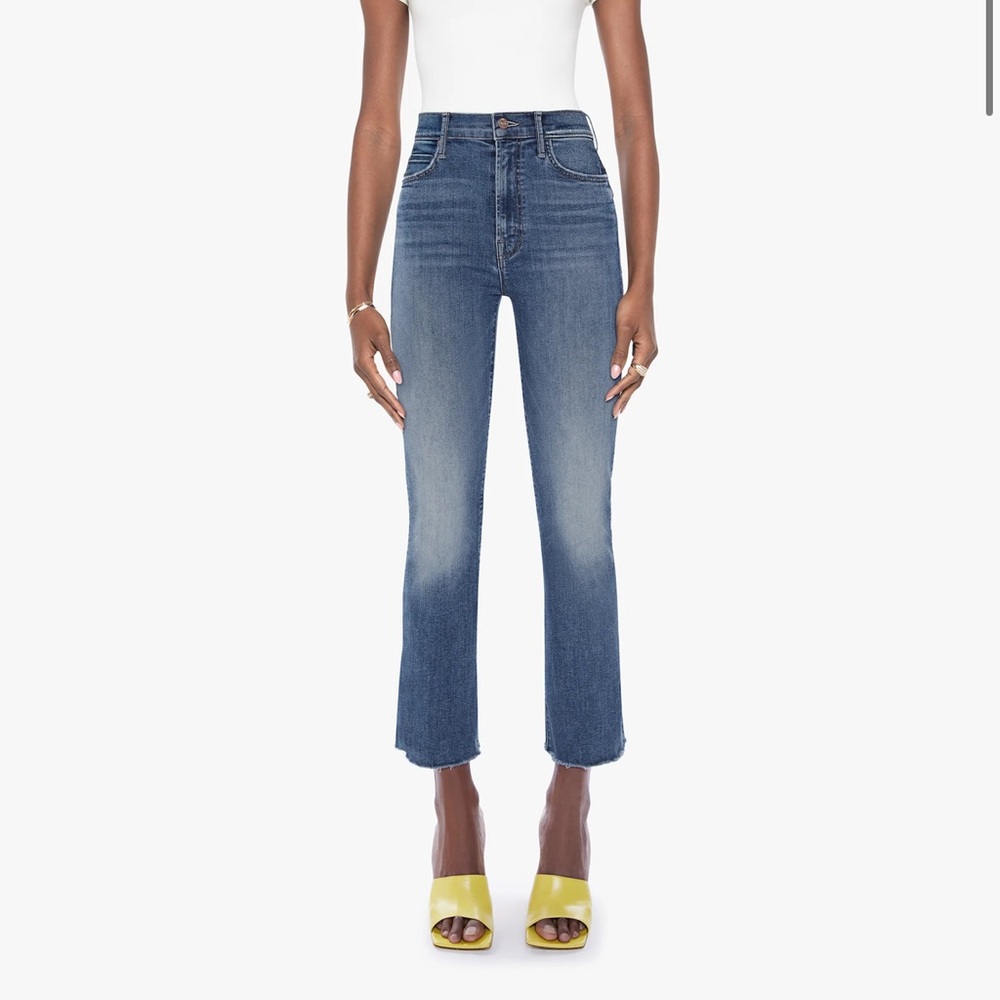 MOTHER The Hustler Ankle Fray in Healing Jar medium wash frayed hem jeans sz 26
